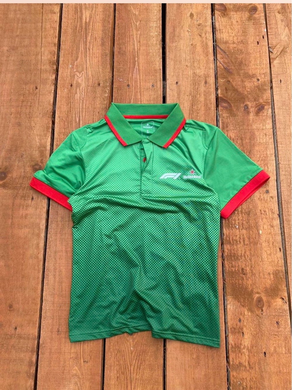 Green F1 x Heineken Polo with Red Trim and Subtle Logo